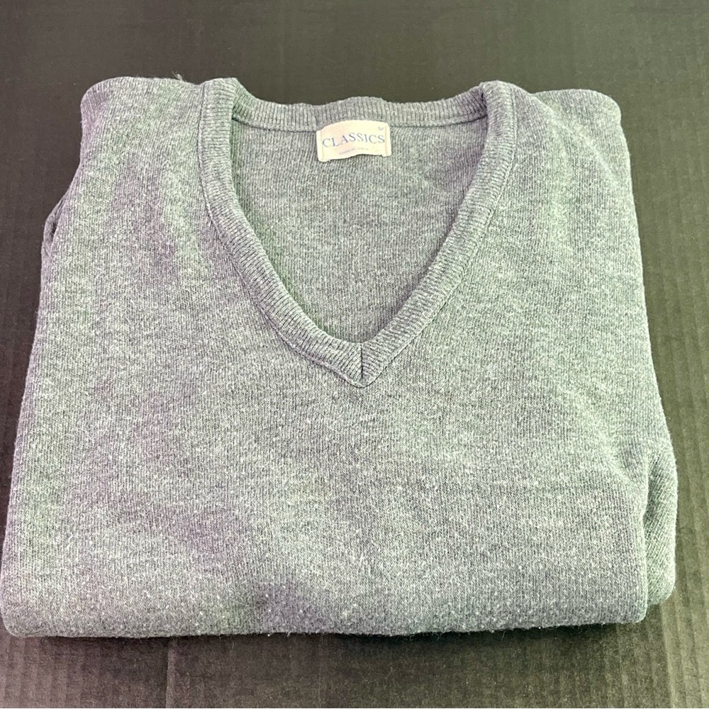 Vintage Classics Men's Heather Gray V-Neck Sweater Made in USA